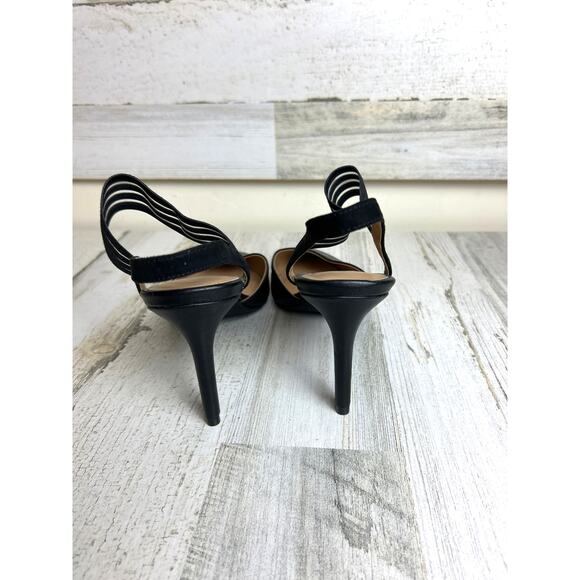 41 Hawthorn Women’s 10 Delcy Black Leather Slingback Pumps Heels Dress Shoes NEW - Picture 3 of 9